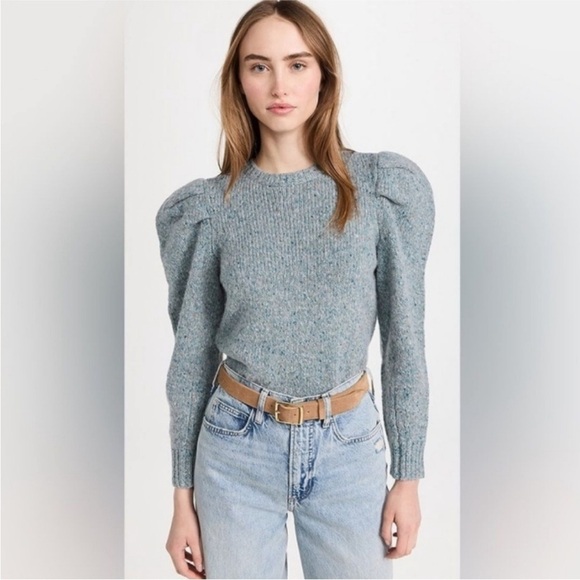 Frame Denim Sweaters - New FRAME Chambray Blue Puff Sleeve Sweater